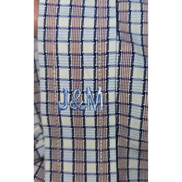 Johnston & Murphy Mens Plaid Dress Shirt Large - Contrast Cuffs - Picture 7 of 8